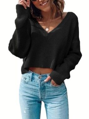 Zeagoo Women Long Sleeve Tops Waffle Knit Shirt Cropped